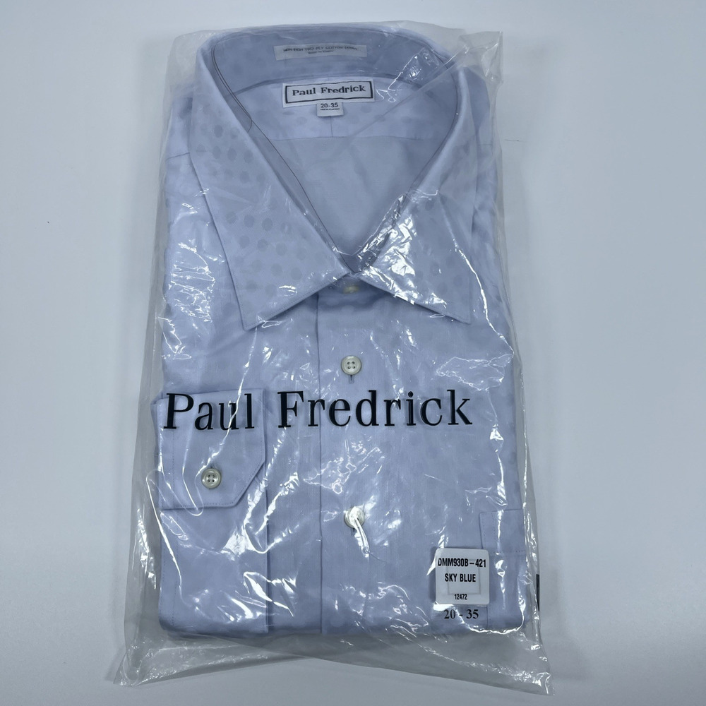 Paul Fredrick Men's Dress Shirt 20 35 Sky Blue No-Iron Cotton New NWT